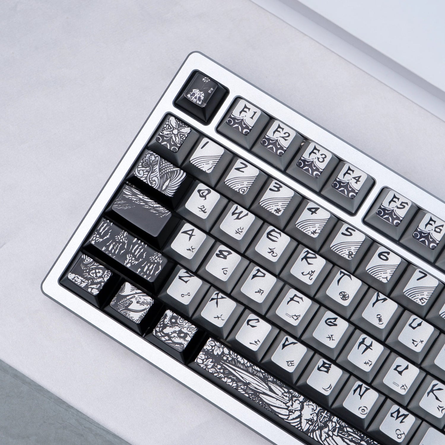 Fallen angel themed design, metallic matte texture PBT material personalized keycap set,  cultural creative decoration keycap set, compatible with 61/64/68/75/84/87/104 mechanical keyboard