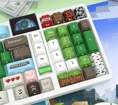 Minecraft theme, PBT material anime and game cultural and creative keycaps set, Compatible with 61/64/68/75/84/87/104 Key Mechanical Keyboard Keycap Set