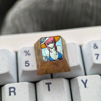 Chainsaw Man, Makima， Two styles/1 U titanium alloy metal personalized keycaps, anime oil painting cultural creative keycaps, mechanical keyboard artistic decorative keycaps
