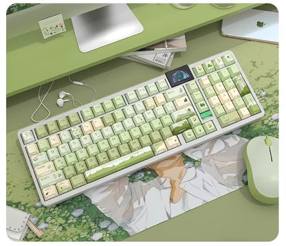 Spring outdoor mountain stream theme design, side engraving, original factory transparent keycaps, complete set of PBT thermal sublimation