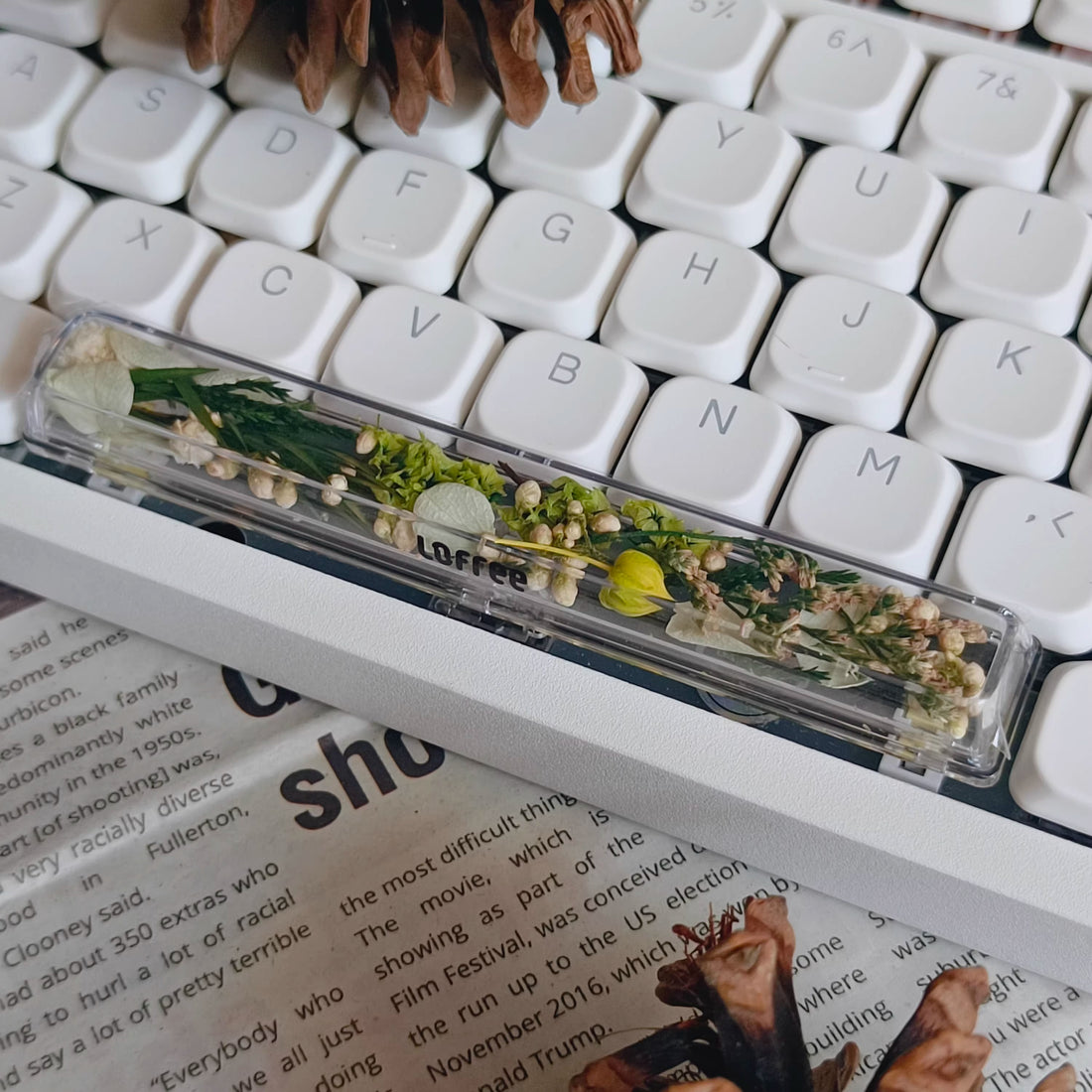 Natural Plant Specimen Eternal Flower Series, Lofree, 6.25U Crystal drops of glue Spacebar, Art Decorative Keycaps.