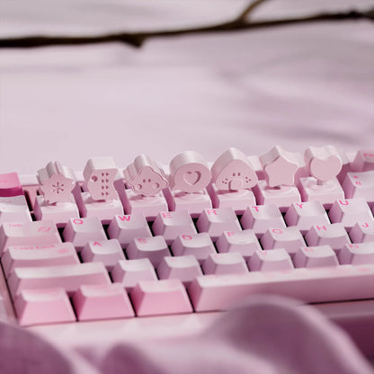 Pink logo metal personalized keycaps, mechanical keyboard pink decorative keycaps, three-dimensional pattern art keycaps