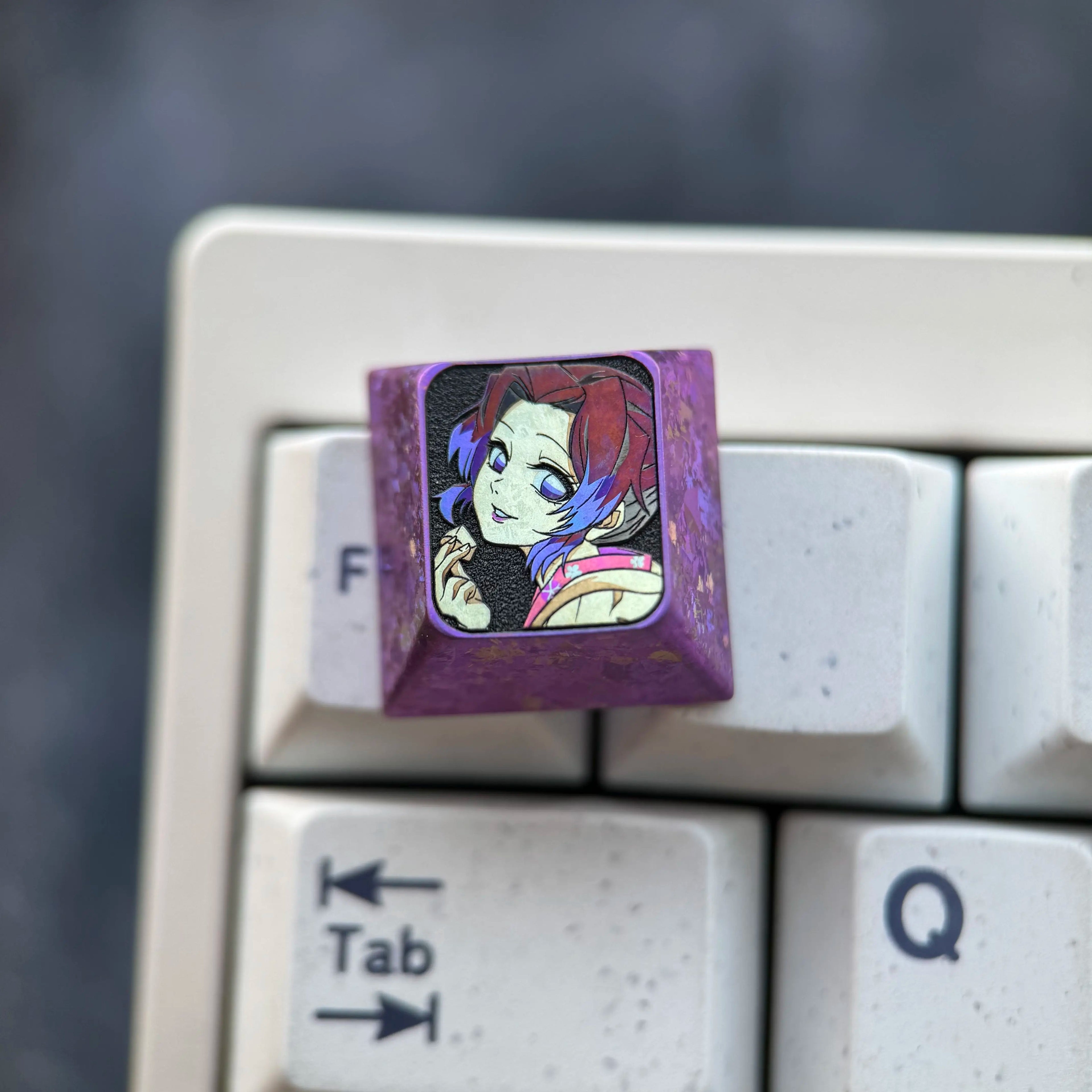 Demon Slayer，Kochou Shinobu， 8 options, 1U titanium alloy personalized keycaps, game anime cultural creative metal mechanical keyboard decorative keycaps