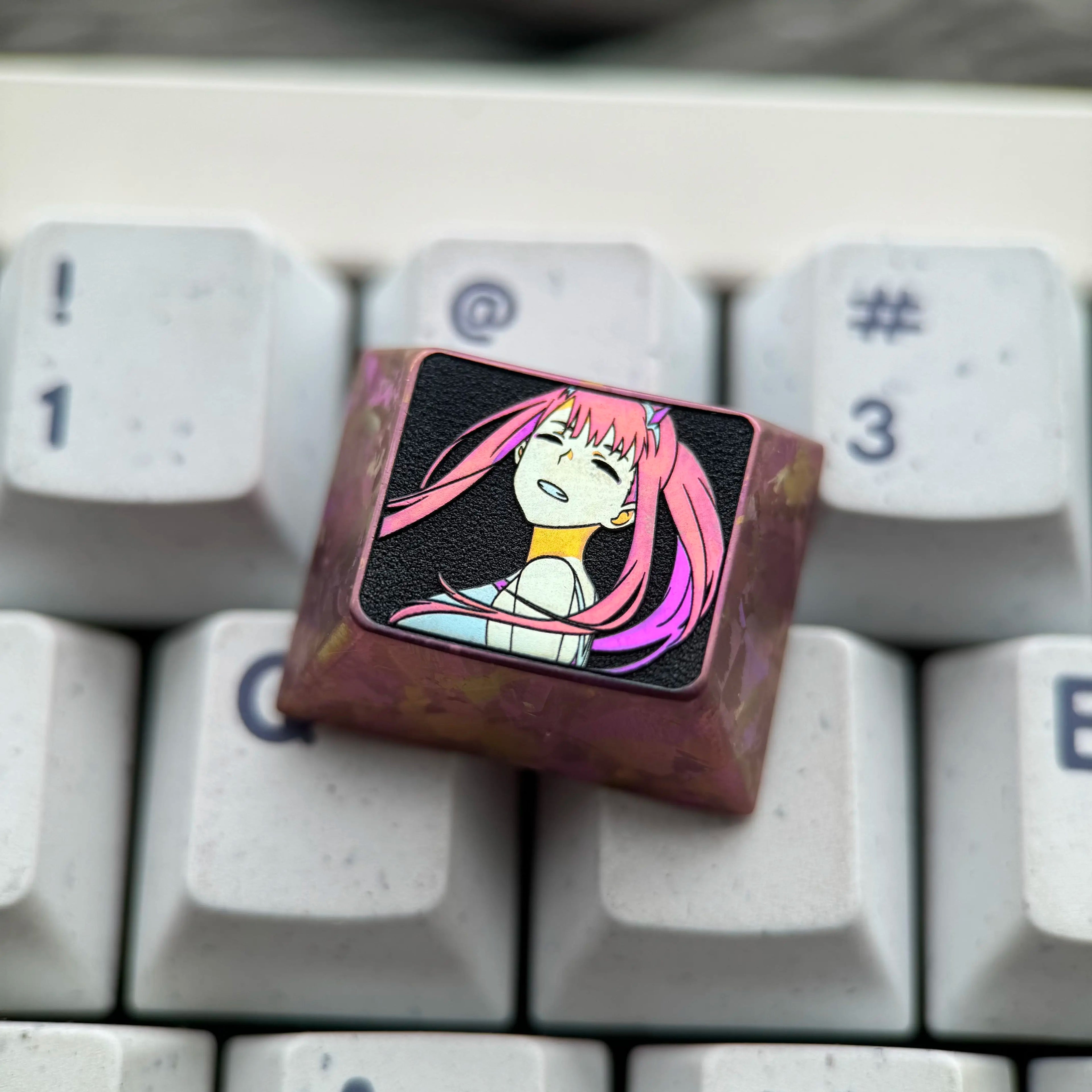 DARLING in the FRANXX, Zero Two theme, 1.25U titanium alloy personalized keycaps, anime and game metal art keycaps, mechanical keyboard decorative keycaps