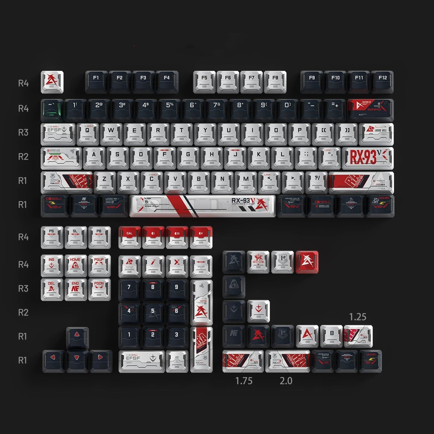 Gundam themed mecha translucent PBT material Original Factory Height,  mechanical keyboard replacement keycap set, Compatible with 61/64/68/75/84/87/104 Key Mechanical Keyboard Keycap Set