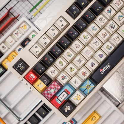 Pok é mon theme design, side engraved translucent characters/folded edges translucent side engraved keycaps, customized magnetic axis mechanical keyboard PBT thermal sublimation original factory highly personalized keycaps set