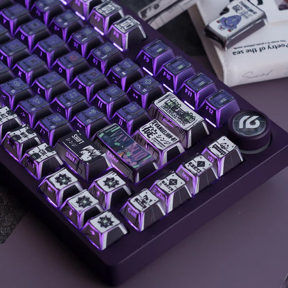 EVA series, EVANGELION-01 theme, comic style PBT keycap with folded edges and transparent five sided heat sublimation mechanical keyboard decoration keycap, compatible with 61/64/68/75/84/87/104 key mechanical keyboard keycap set
