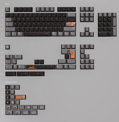 Fire melt flow black dark silver gray light orange V-series texture metallic paint volcano theme original factory mechanical keycap PBT material material personalized keycap set, compatible with 61/64/68/75/84/87/104 mechanical keyboard replacement keycap