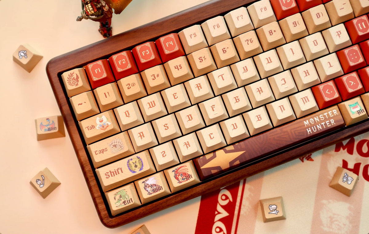 Monster Hunter Theme Wilderness Colors, PBT material personalized keycaps, mechanical keyboard replacement keycap set, anime and game cultural and creative keycaps set, Compatible with 61/64/68/75/84/87/104 Key Mechanical Keyboard Keycap Set