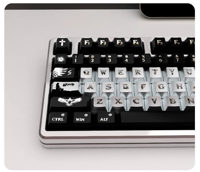 Feather inspired theme design, metallic paint texture, PBT material personalized keycap set, creative decorative keycap set, compatible with 61/64/68/75/84/87/104 mechanical keyboard replacement keycap