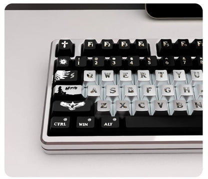 Feather inspired theme design, metallic paint texture, PBT material personalized keycap set, creative decorative keycap set, compatible with 61/64/68/75/84/87/104 mechanical keyboard replacement keycap