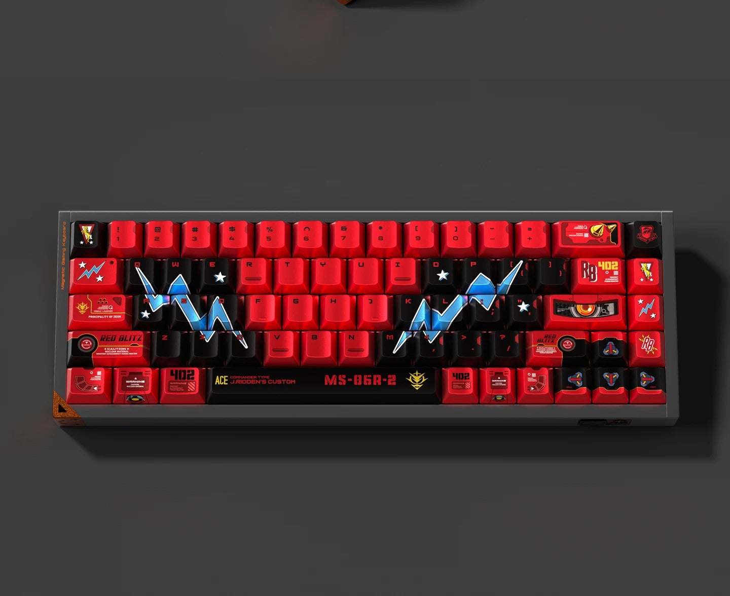GUNDAM series, designed with Johnny Ridden theme MS-06S，Keycaps Customized Mechanical Keyboard PBT Thermal Sublimation Original Factory Height, compatible with 61/64/68/75/84/87/104 key mechanical keyboards