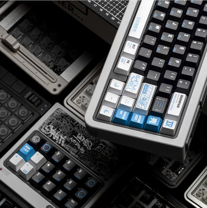 Ghost in The Shell theme, PBT material personalized keycaps, mechanical keyboard replacement keycap set, anime and game cultural and creative keycaps set, Compatible with 61/64/68/75/84/87/104 Key Mechanical Keyboard Keycap Set