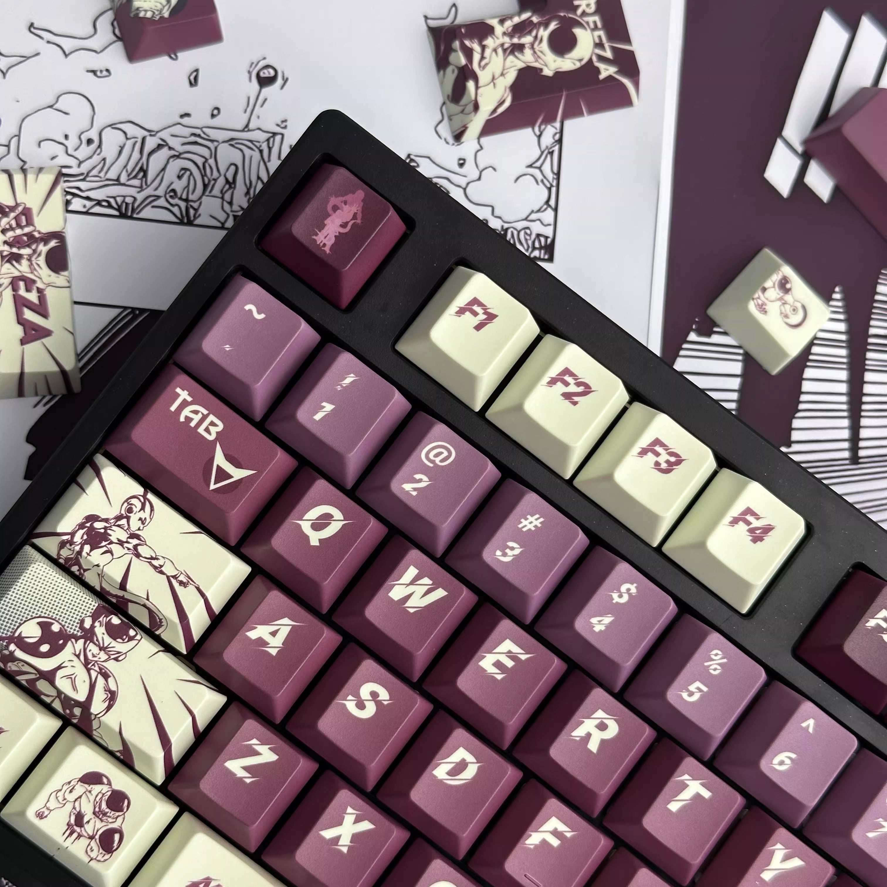 Dragon Ball series, Son Goku/Vegeta IV/Frieza, PBT material personalized keycap set, anime and game cultural and creative decorative keycap set, compatible with 61/64/68/75/84/87/104 mechanical keyboards