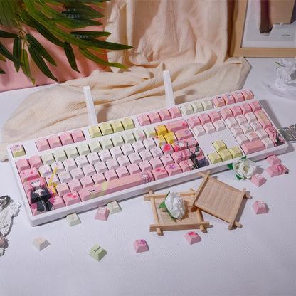 BOCCHI THE ROCK! ， Gotoh Hitori theme, PBT material personalized keycap set, anime keycap culture peripheral mechanical keyboard decoration keycaps， Compatible with 61/64/68/75/84/87/104 key mechanical keyboard keycap set