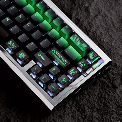 Original keycap design with a bacterial theme, PBT+PC material personalized keycaps, mechanical keyboard replacement keycap set, Daily creative keycap matching, compatible with 61/64/68/75/84/87/104 Key Mechanical Keyboard Keycap Set