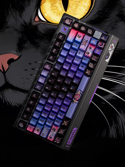 Secret Olympics Purple Black Cat Metal Paint PBT Customized Heat Sublimation Keycap Game Esports Mechanical Keyboard Decorative Keycap Set
