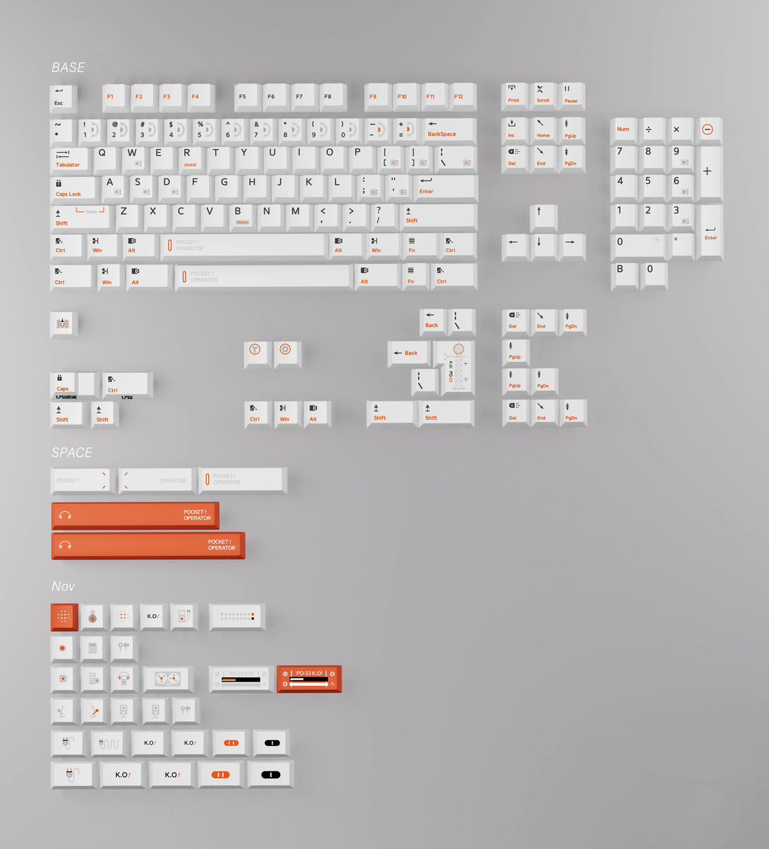 Original design pocket synthesizer PO33 theme set with personalized keycaps, minimalist white/orange PBT heat sublimation original factory height added keypad complete set