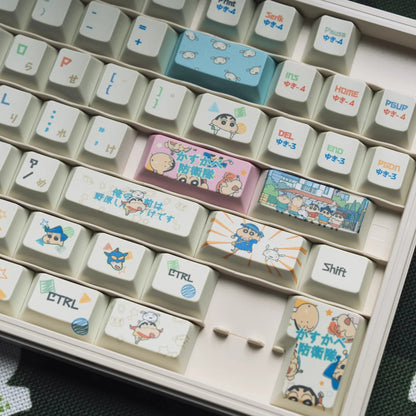 Crayon Shin chan themed personalized keycap set, made of PBT material, original high PBT full five sided heat sublimation cartoon keycap