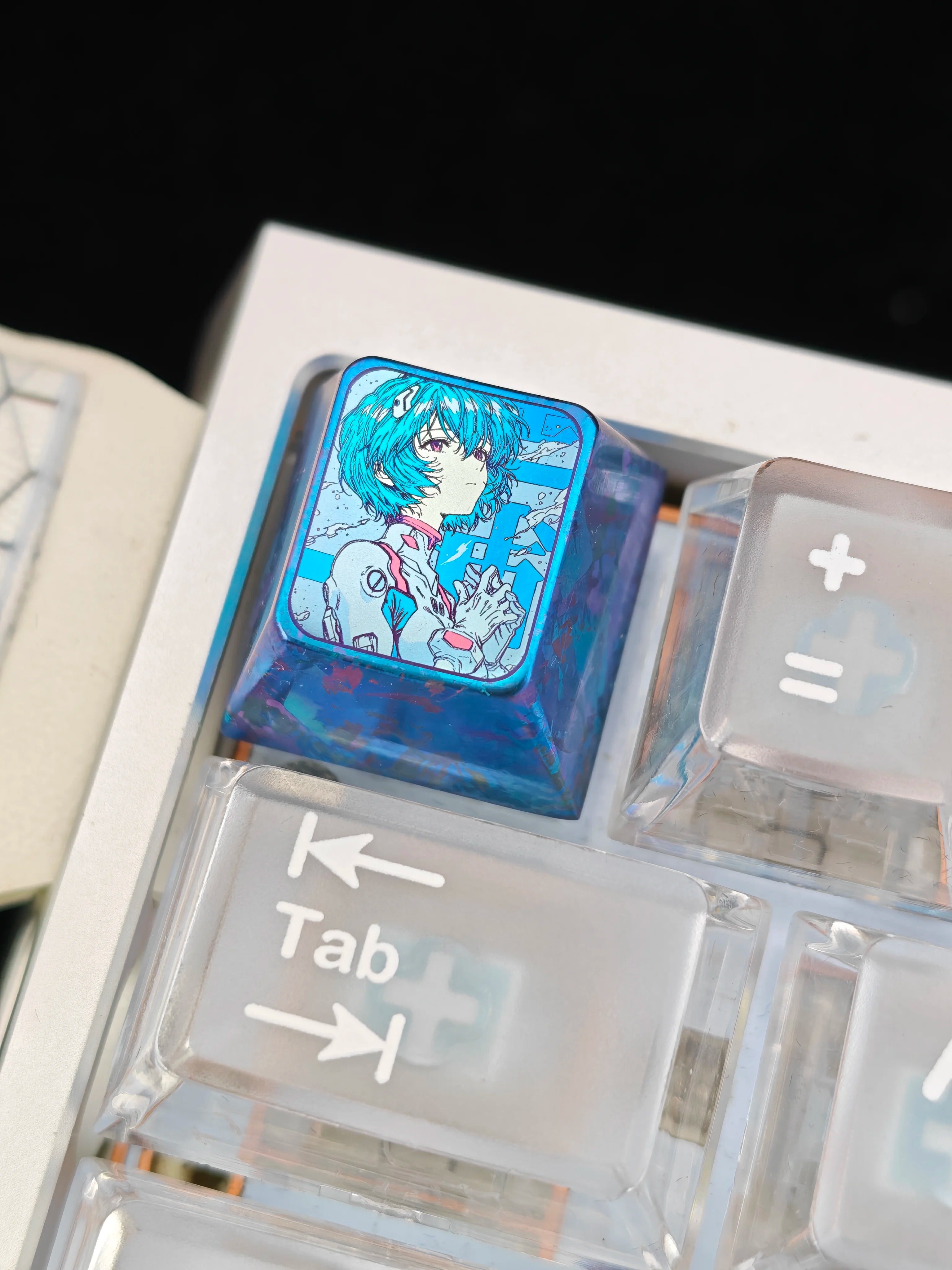 EVA, Ayanami Rei Theme Design, 1 U titanium alloy metal personalized keycaps, anime oil painting cultural creative keycaps, mechanical keyboard artistic decorative keycaps