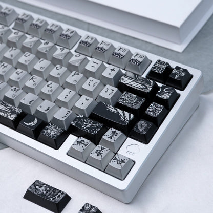Fallen angel themed design, metallic matte texture PBT material personalized keycap set,  cultural creative decoration keycap set, compatible with 61/64/68/75/84/87/104 mechanical keyboard