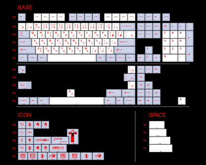 EVA，Ayanami Rei， Grey blue/red/white themed keycap set, mechanical keycap PBT material material personalized keycap set, Animated cartoon keycaps, compatible with 61/64/68/75/84/87/104 mechanical keyboard replacement keycap