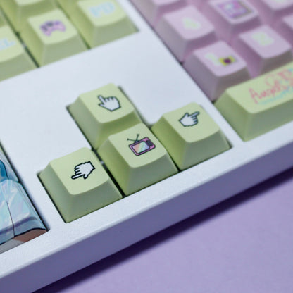 NEEDY GIRL OVERDOSE series, Rain theme, PBT material personalized keycap set, anime keycap culture peripheral mechanical keyboard decoration keycaps， Compatible with 61/64/68/75/84/87/104 key mechanical keyboard keycap set
