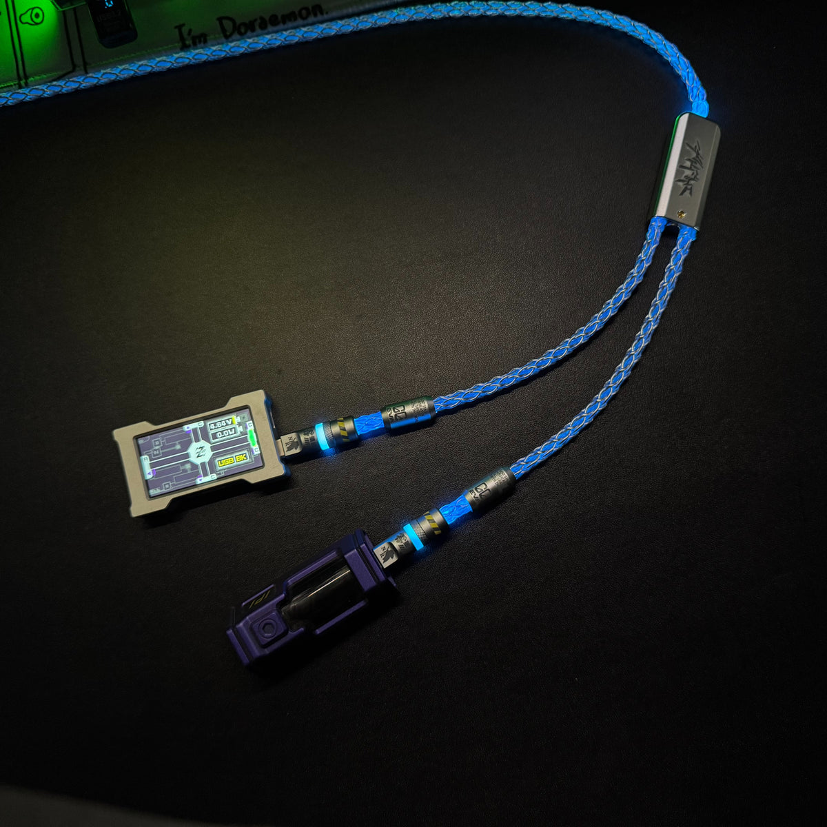 Customized manual data cable for mechanical keyboard with EVA theme design, dual type C aviation plug, dual 8K luminous data cables, magnetic axis mechanical keyboard