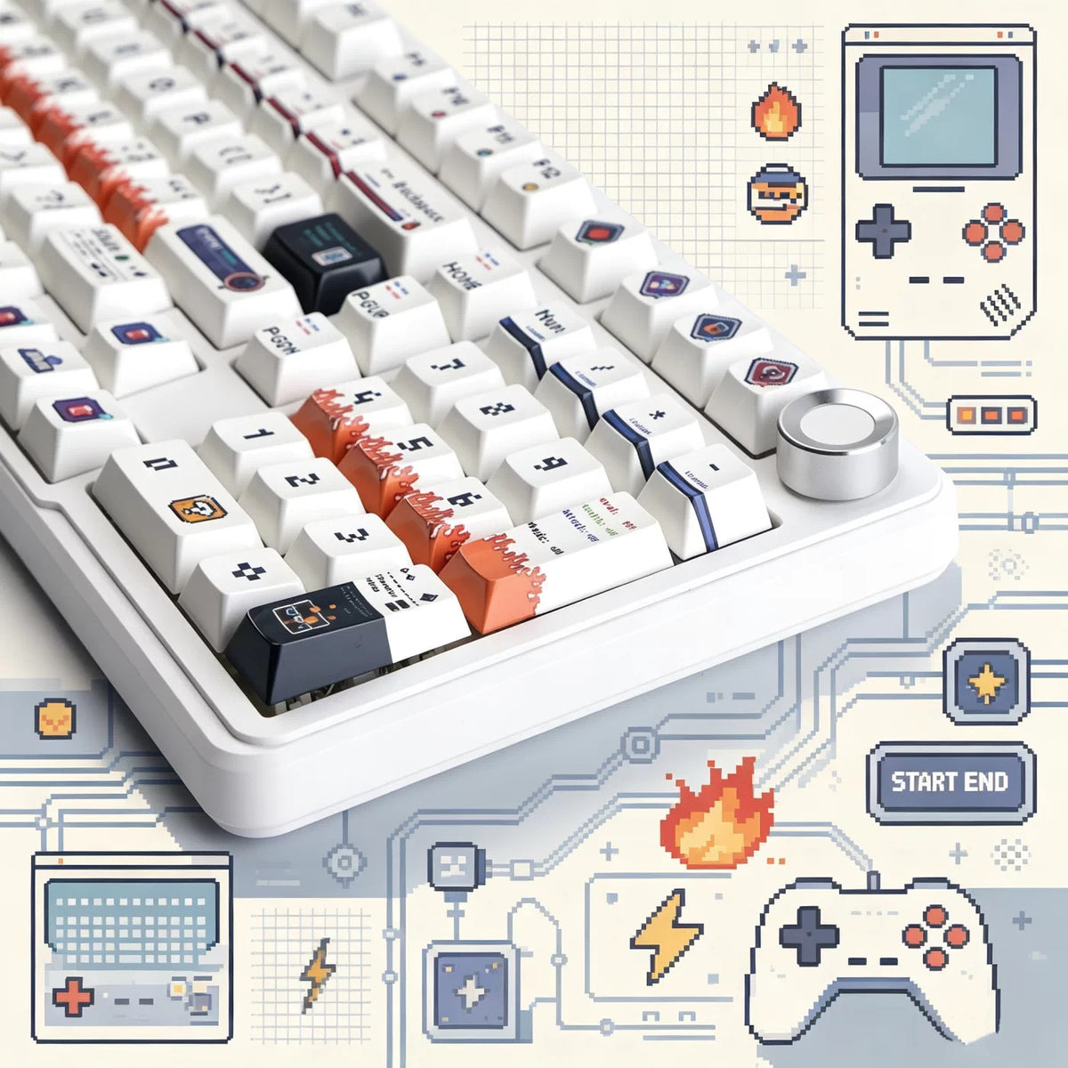 Pixel world keycaps, PBT material personalized keycap set, creative decorative keycap set, compatible with 61/64/68/75/84/87/104 mechanical keyboard replacement keycap