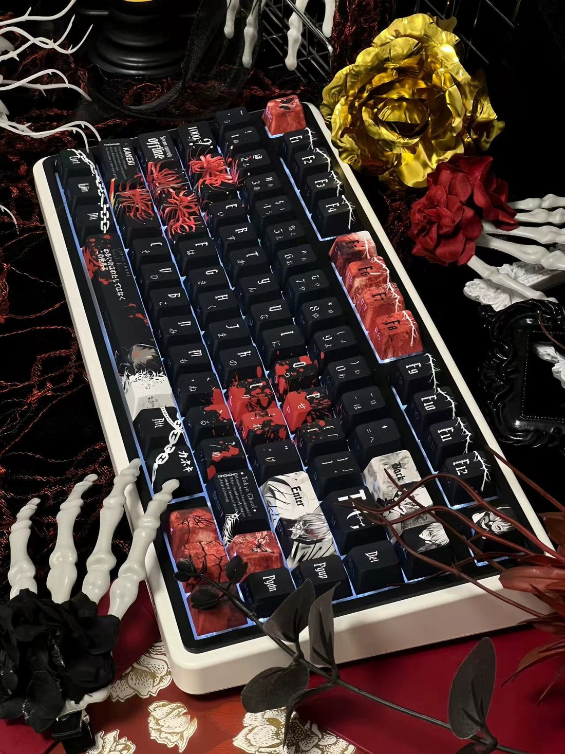 Tokyo Ghoul， PBT material personalized keycap set, anime and games cultural creative decoration keycap set, compatible with 61/64/68/75/84/87/104 mechanical keyboard