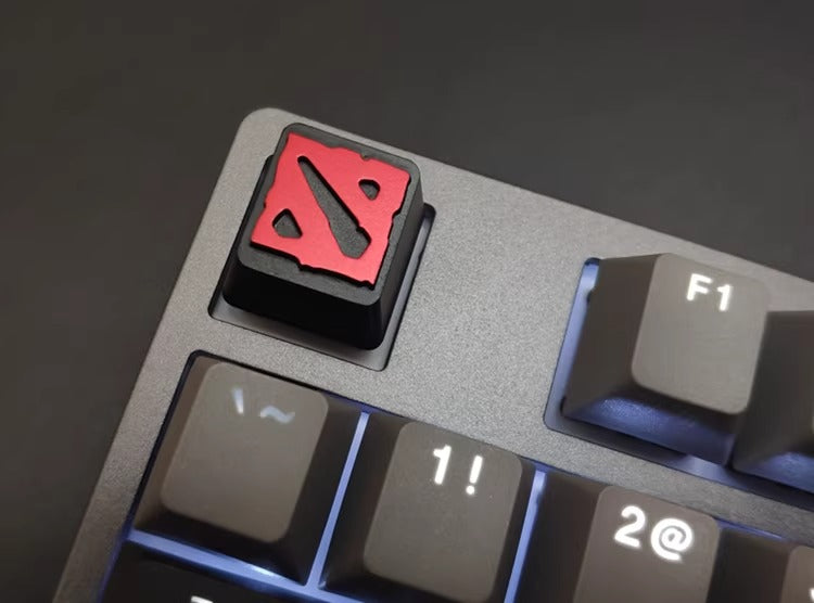 DOTA2 logo. Aluminum alloy CNC processed personalized keycaps, game creative metal decorative keycaps