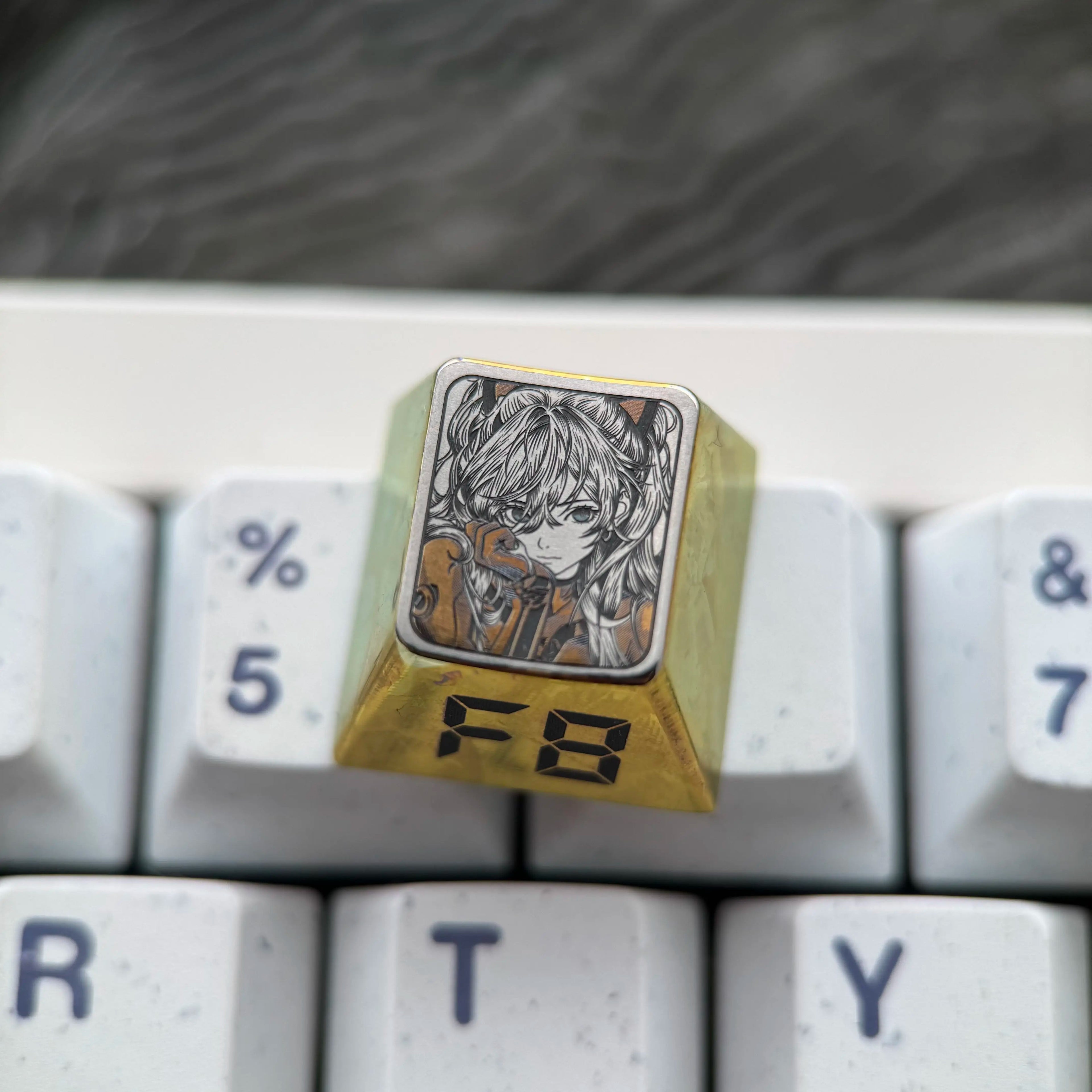 EVA， Asuka theme, F1-F12 precision carving 1 U titanium alloy personalized keycaps, anime and game cultural creative keycaps, mechanical keyboard decorative keycaps