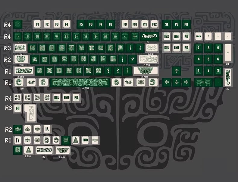 Bronze themed personalized keycap set, bronze auspicious cloud pattern PBT material, green mechanical keyboard decorative keycap set