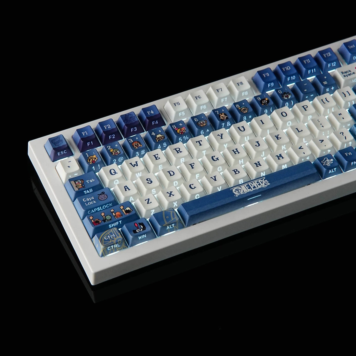 One Piece cartoon version, PBT material personalized keycaps, mechanical keyboard replacement keycap set, anime and game cultural and creative keycaps set, Compatible with 61/64/68/75/84/87/104 Key Mechanical Keyboard Keycap Set