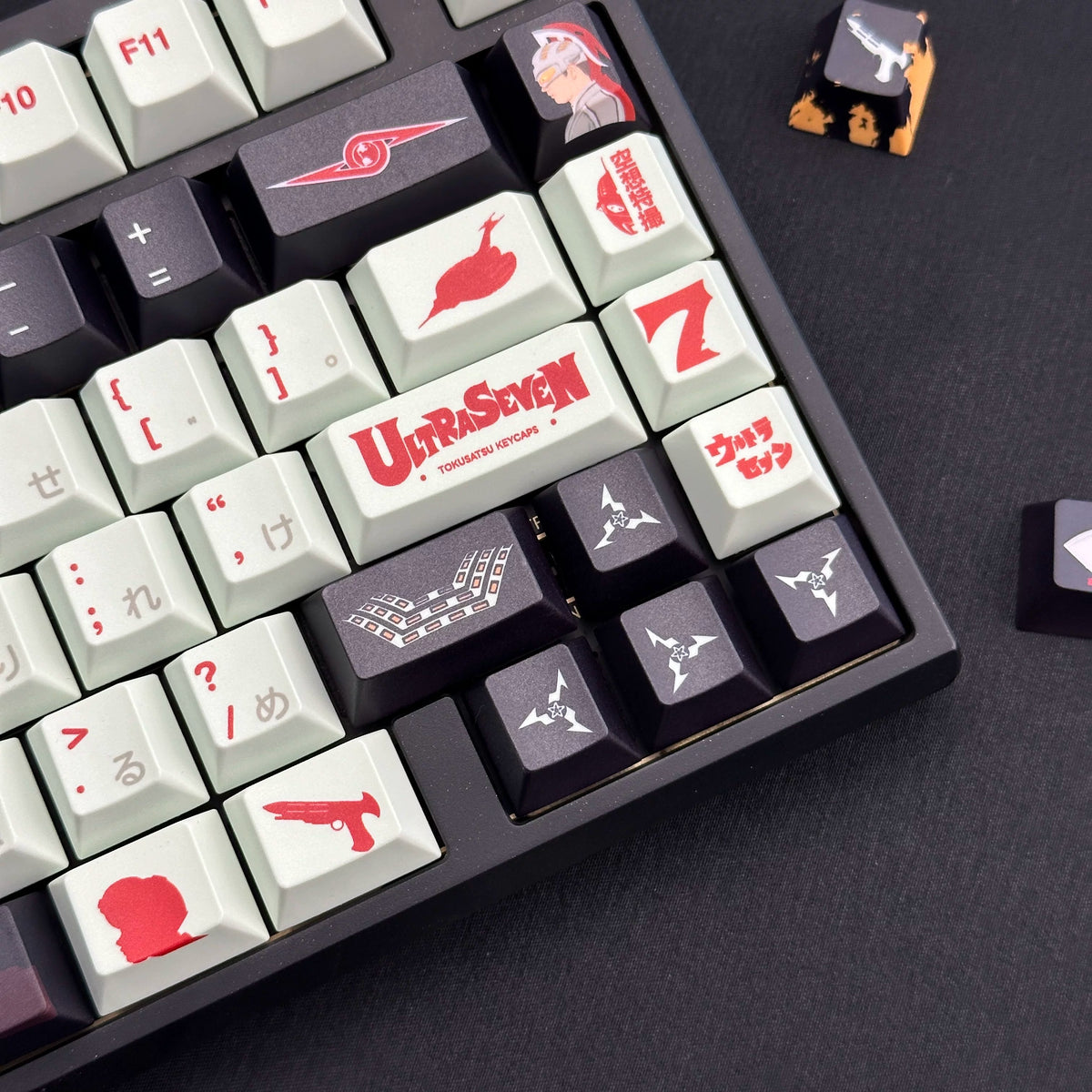 UltraSeven theme, PBT material, sublimation， Anime games Personalized keycap set, original factory height mechanical keyboard decorative keycap set，anime keycap set suitable for 61/64/68/75/84/87/104 Key Mechanical Keyboard