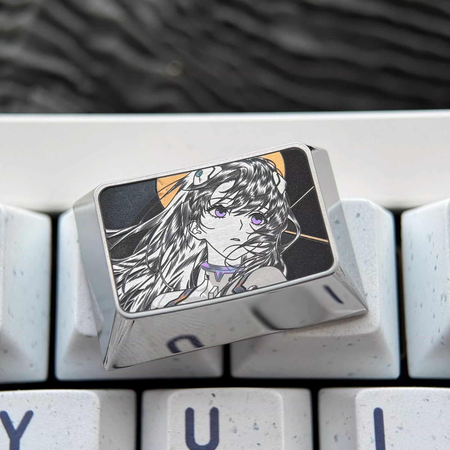 EVA series, Asuka/Ayanami Rei theme, finely carved titanium alloy personalized keycaps, innovative metal decorative keycaps for anime and games