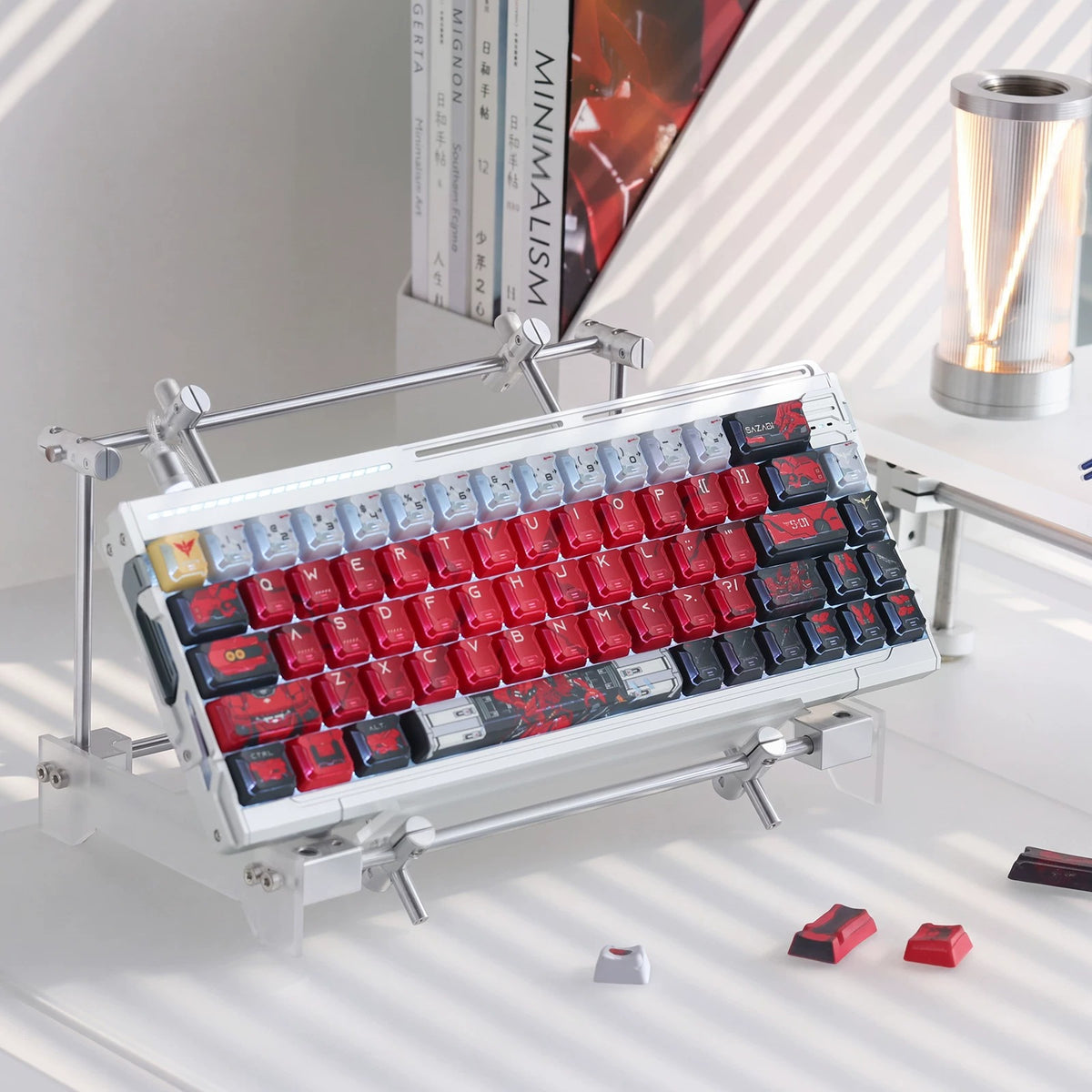 Gundam‌， SAZABI，MSN-04, There are two versions: opaque and semi transparent personalized keycaps, mechanical keyboard replacement keycap set, anime and game cultural and creative keycaps set,61/64/68/75/84/87/104 Key Mechanical Keyboard Keycap Set