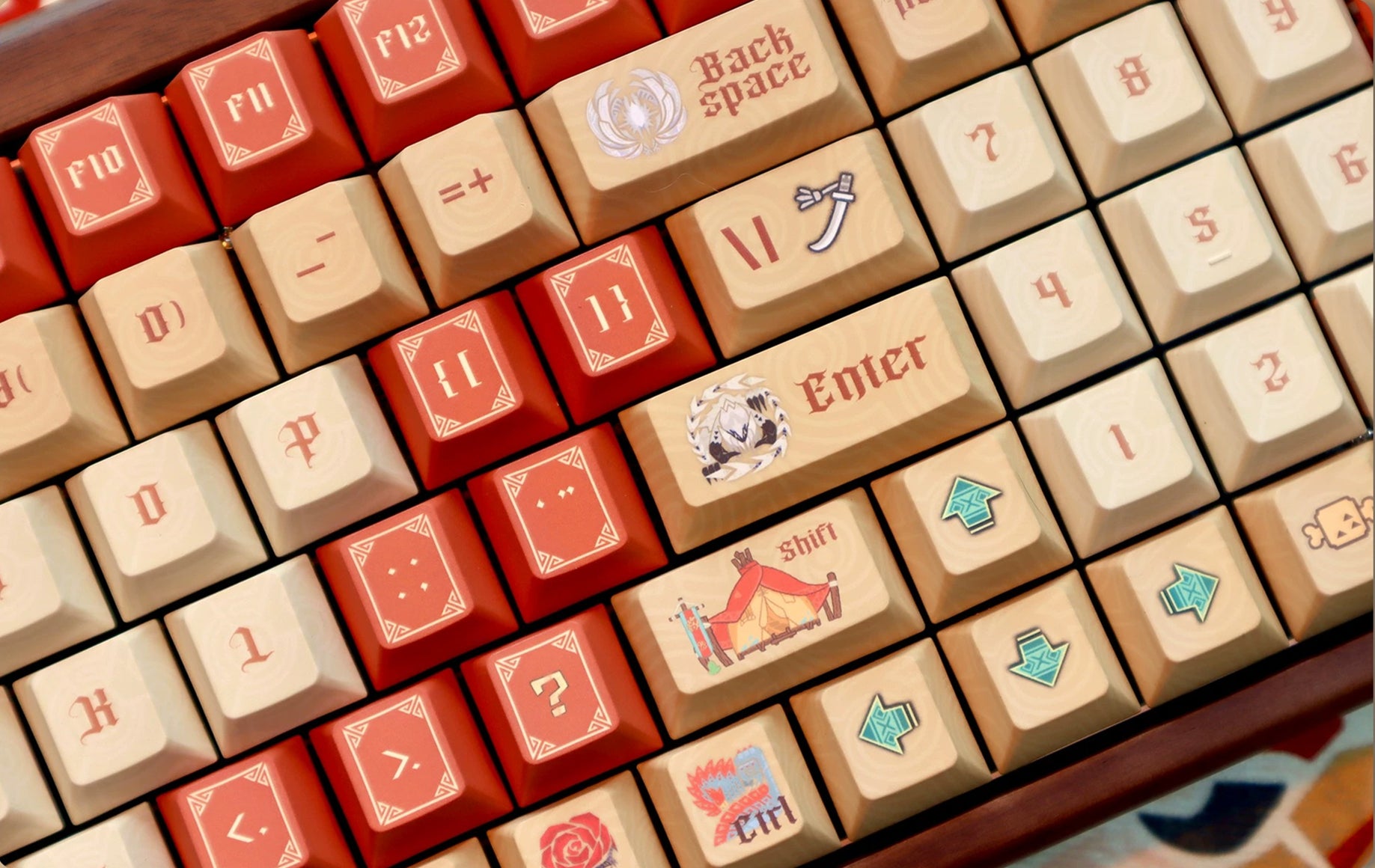 Monster Hunter Theme Wilderness Colors, PBT material personalized keycaps, mechanical keyboard replacement keycap set, anime and game cultural and creative keycaps set, Compatible with 61/64/68/75/84/87/104 Key Mechanical Keyboard Keycap Set