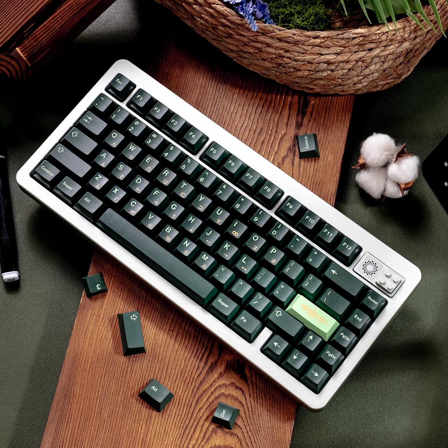 OMRON themed design, green PBT material personalized keycap set, factory height, compatible with Wooting/ROG EXTREME mechanical keyboard