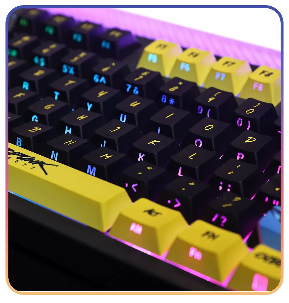Cyberpunk: Edgerunners, PBT material personalized keycaps, mechanical keyboard replacement keycap set, anime and game cultural and creative keycaps set, Compatible with 61/64/68/75/84/87/104 Key Mechanical Keyboard Keycap Set