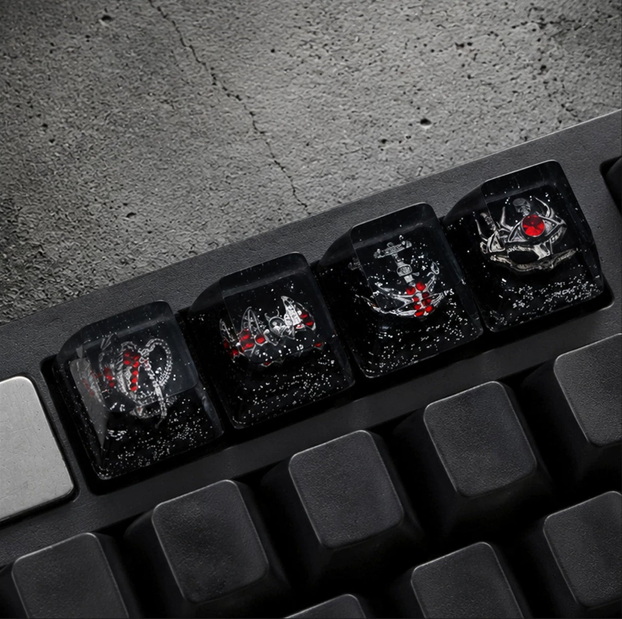 Dark themed design, Medieval Gothic style，crystal resin personalized keycaps, artisankeycaps， Mechanical keyboard decorative keycaps