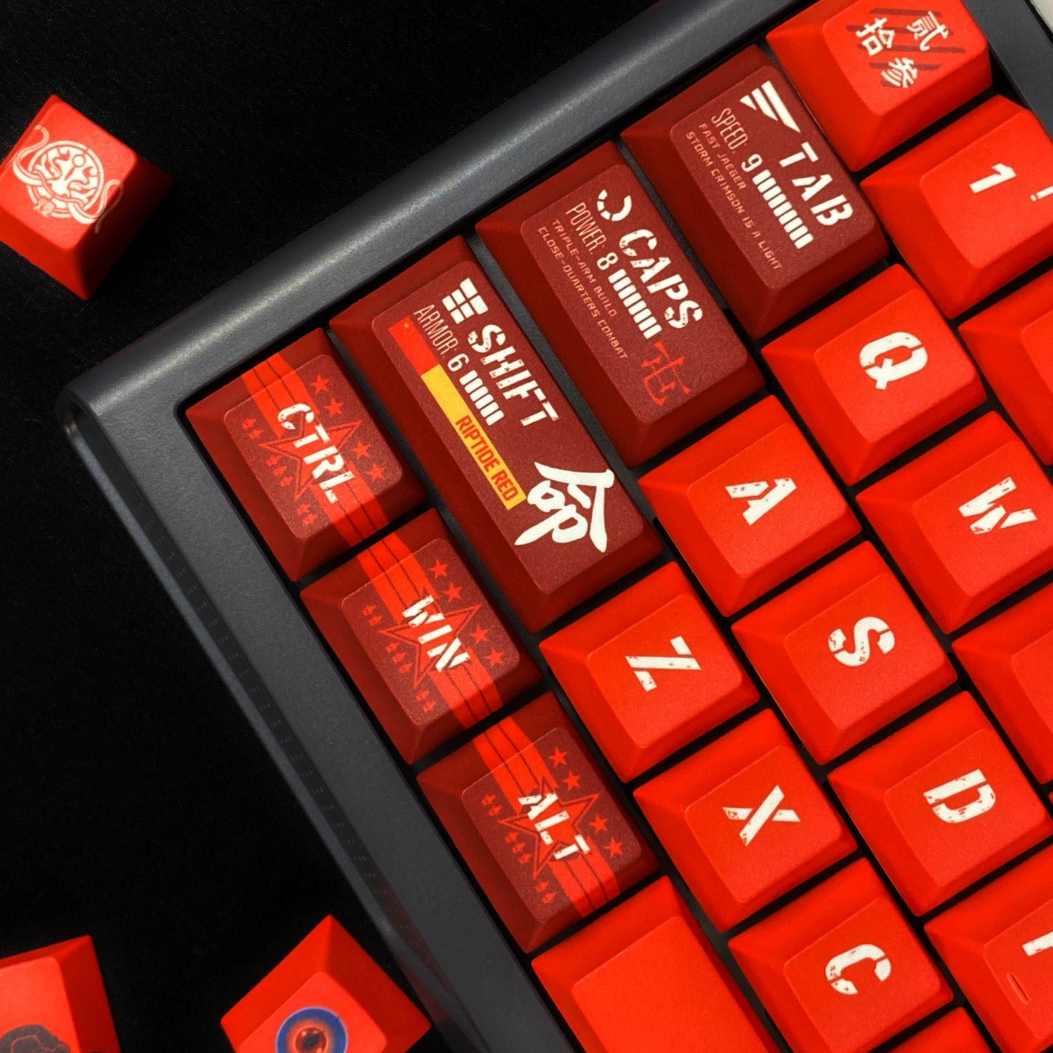 Pacific Rim theme, Crimson Typhoon，PBT material personalized keycaps, mechanical keyboard replacement keycap set, anime and game cultural and creative keycaps set, Compatible with 61/64/68/75/84/87/104 Key Mechanical Keyboard Keycap Set