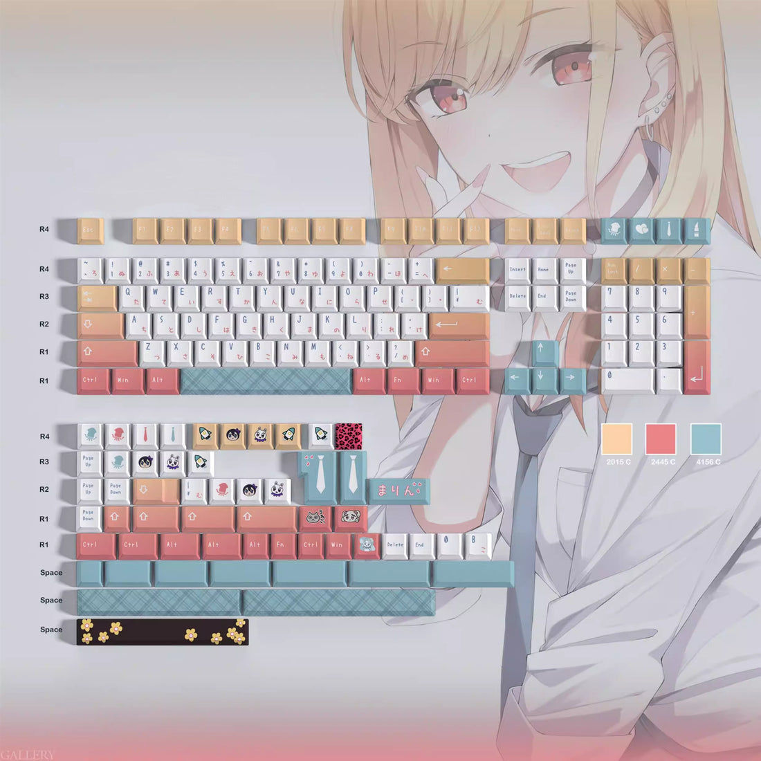 My Dress Up Darling, Kitagawa Marin, PBT material personalized keycap set, anime and game culture creative decorative keycaps.