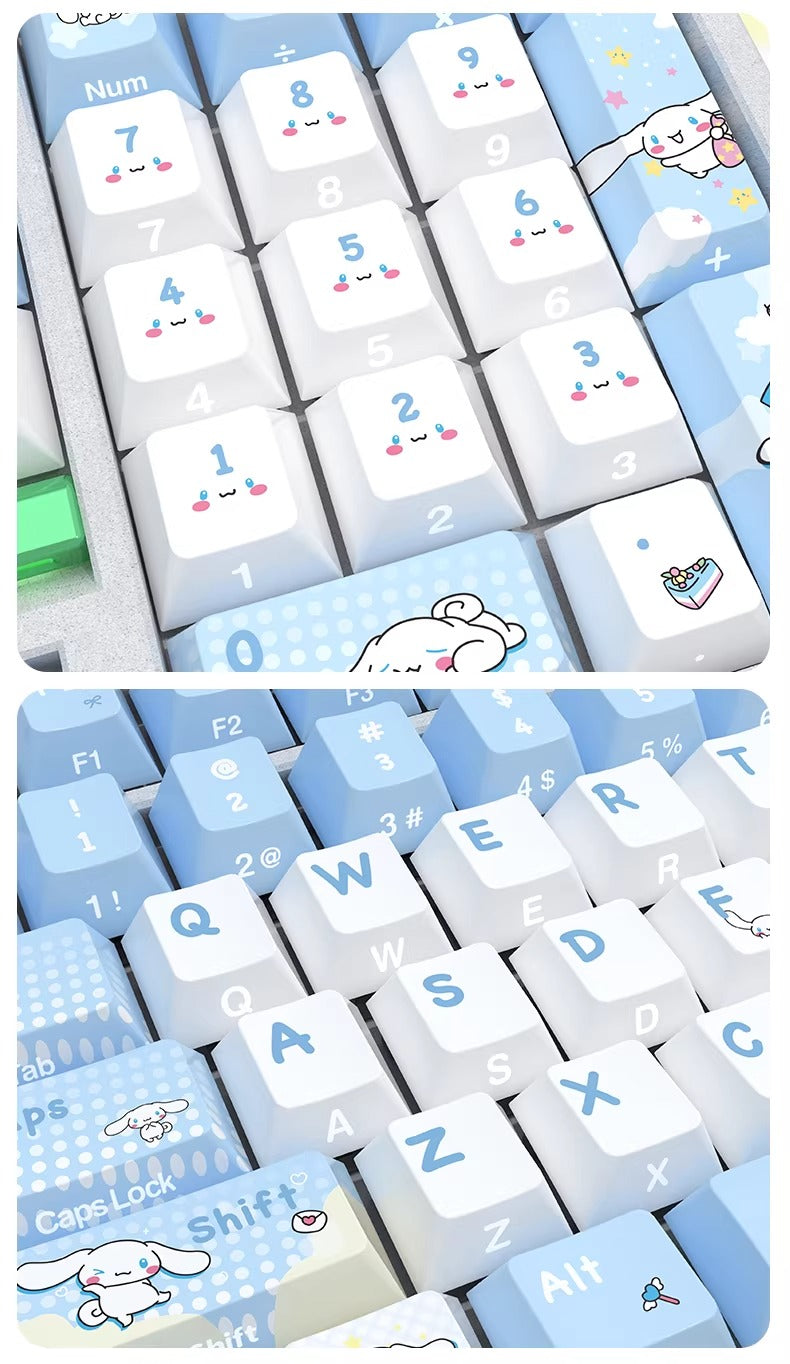 Cinnamoroll theme, cute style light blue color PBT material personalized keycap set, anime cartoon theme decorative keycap, compatible with mechanical keyboard