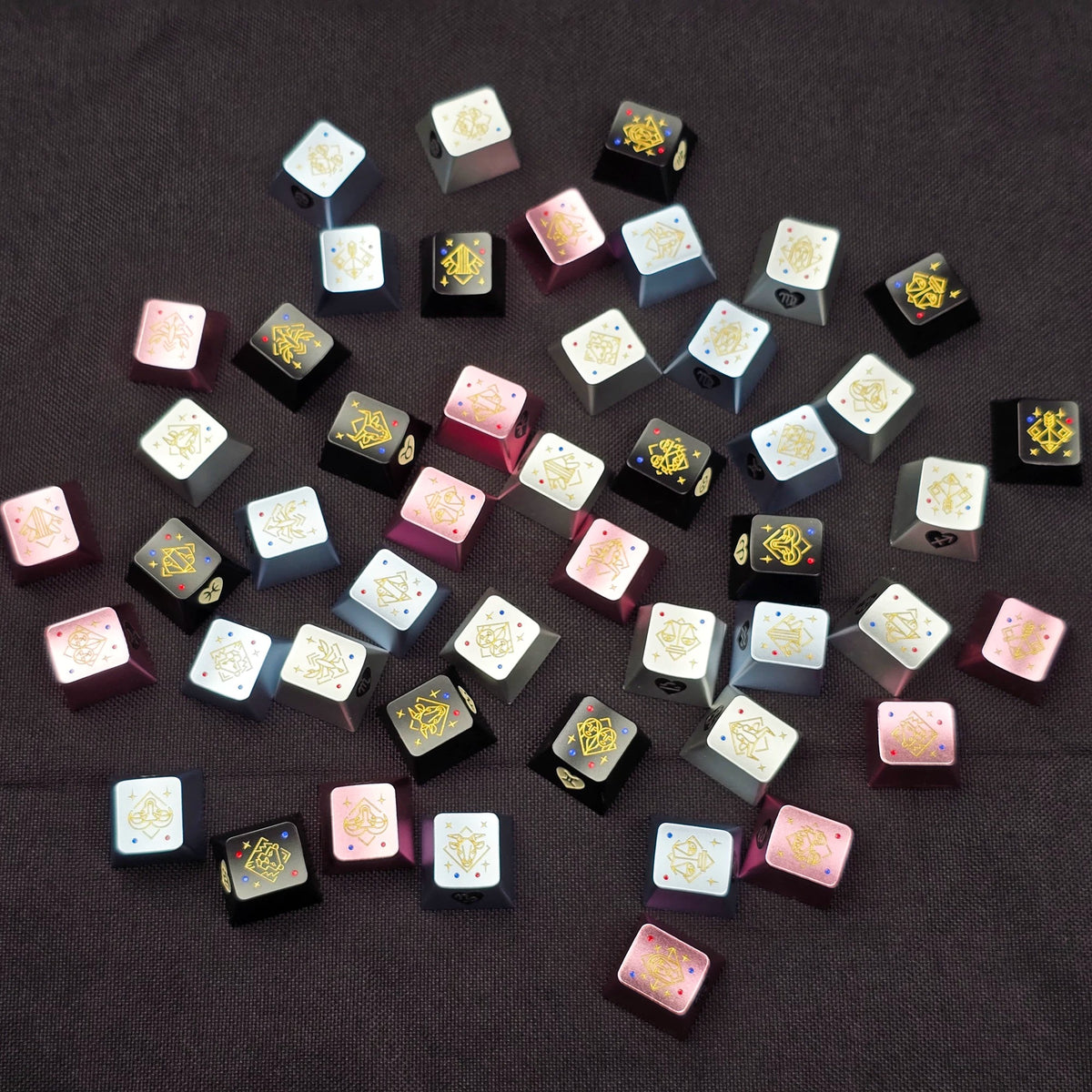 12 Constellation Aluminum Alloy Keycaps with Anodized Enamel Color Craft Metal Personalized Keycaps, Mechanical Keyboard Decorative Keycaps, Constellation Divination Cultural Creative Products.