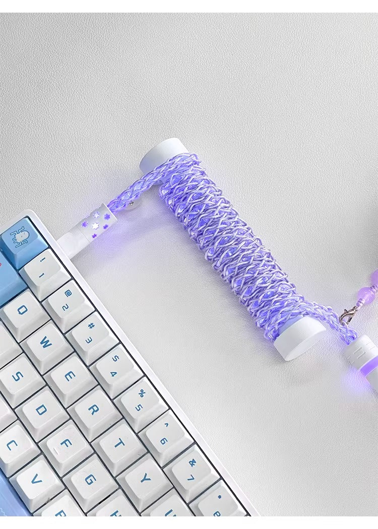 Pink/purple, single crystal copper spiral integral luminous aviation plug, manually customized data cable, keyboard cable
