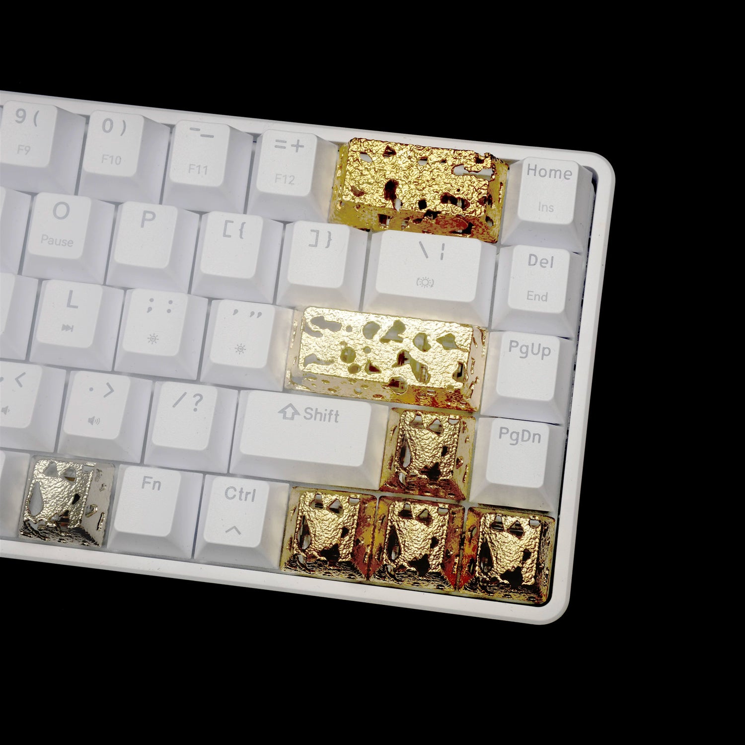 Hollow corrosion design, metal copper personalized keycaps, non-ferrous metal creative mechanical keyboard keycaps, computer desktop with decorative keycaps