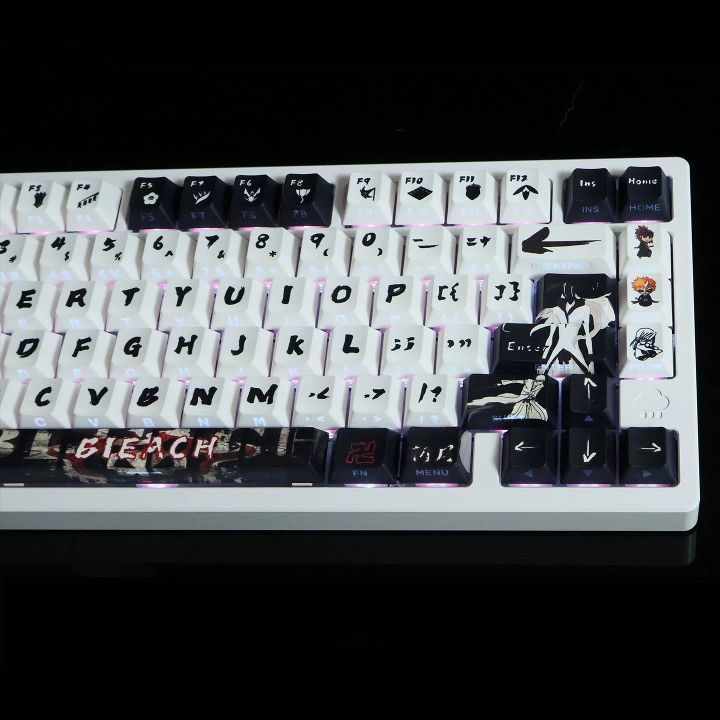 BLEACH，‌Hollow theme, PBT material personalized keycaps, mechanical keyboard replacement keycap set, anime and game cultural and creative keycaps set, Compatible with 61/64/68/75/84/87/104 Key Mechanical Keyboard Keycap Set
