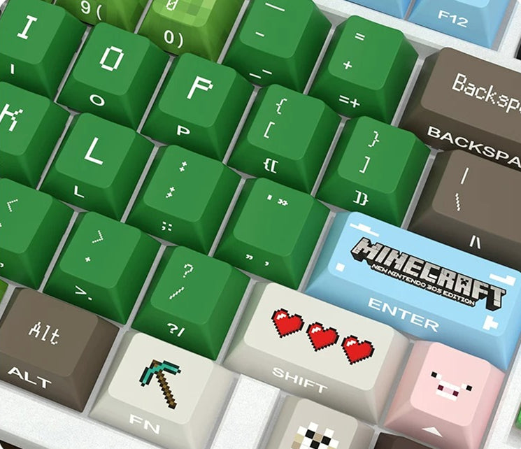Minecraft theme, PBT material anime and game cultural and creative keycaps set, Compatible with 61/64/68/75/84/87/104 Key Mechanical Keyboard Keycap Set
