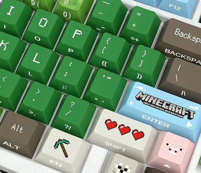 Minecraft theme, PBT material anime and game cultural and creative keycaps set, Compatible with 61/64/68/75/84/87/104 Key Mechanical Keyboard Keycap Set